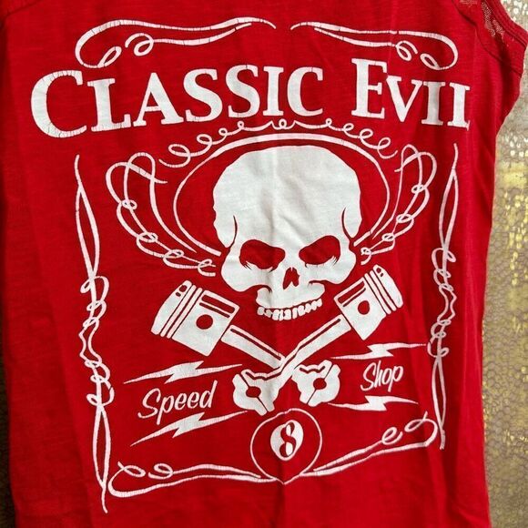 Y2K Biker Clothing Company Red Skull Lace Back Classic Evil Tank Large - Picture 3 of 5